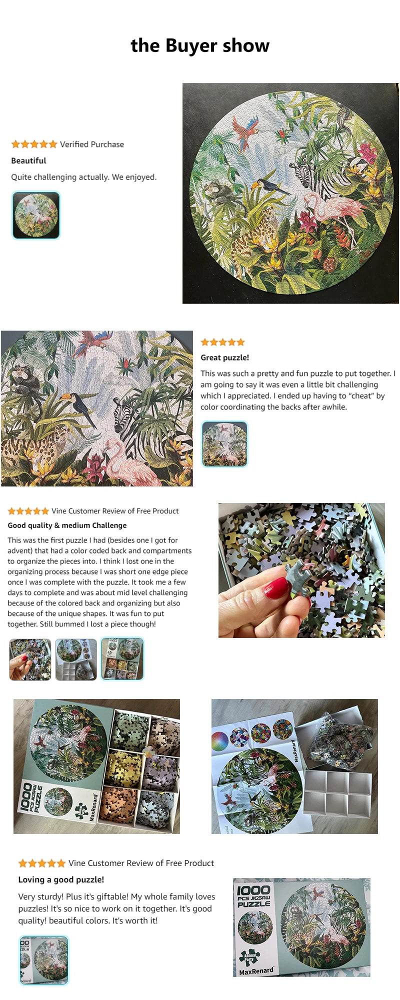 MaxRenard 1000-Piece Round Jigsaw Puzzle for Adults - Animal Party Design, 26.97” Diameter, Perfect Home Decoration Toy - ToylandEU