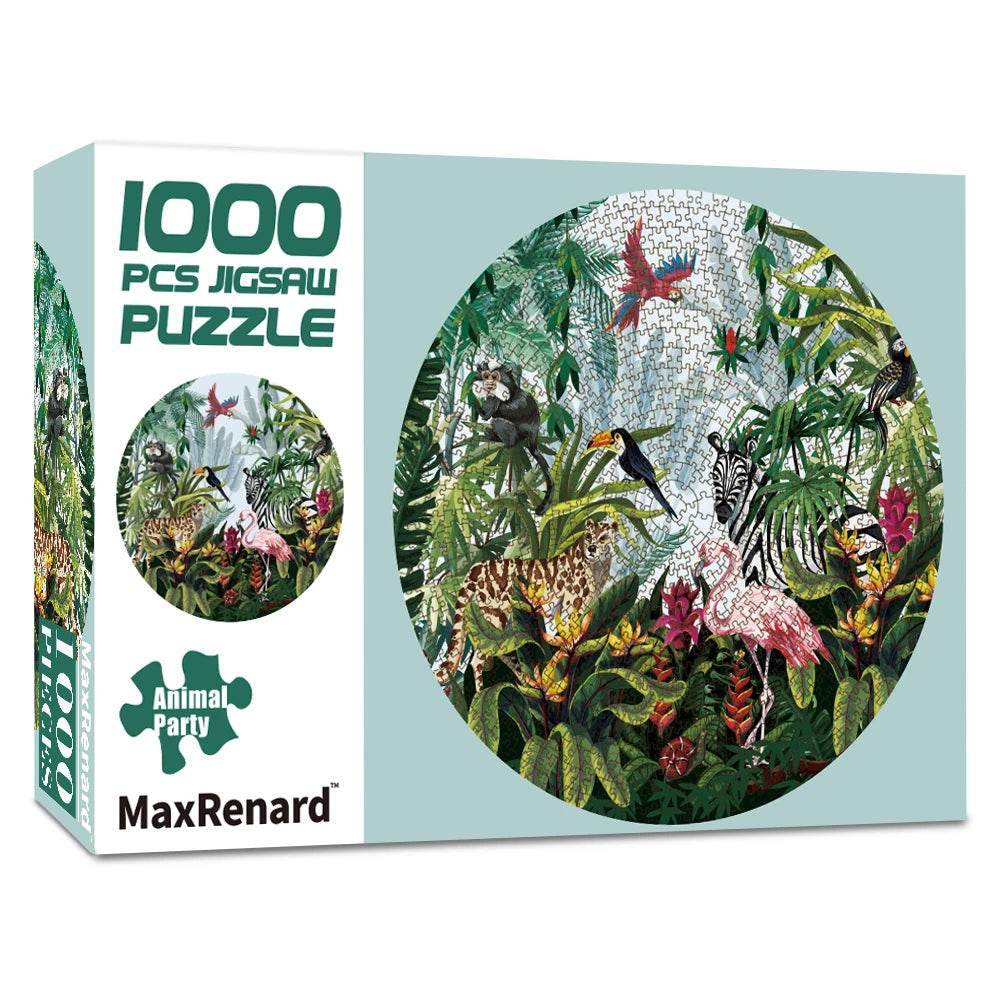 MaxRenard 1000-Piece Round Jigsaw Puzzle for Adults - Animal Party Design, 26.97” Diameter, Perfect Home Decoration Toy - ToylandEU