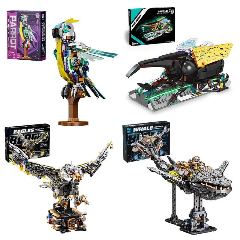 Mechanical Animal Building Blocks Parrot Eagle Whale Beetle Model Bricks With Light Display Kids Toys Gifts - ToylandEU