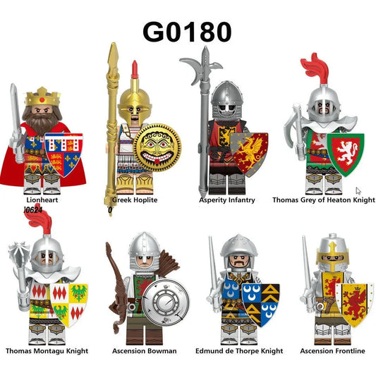 Medieval Knight Figure Set Of 8 Figures With Armor Heraldry And Shields For Battles - ToylandEU