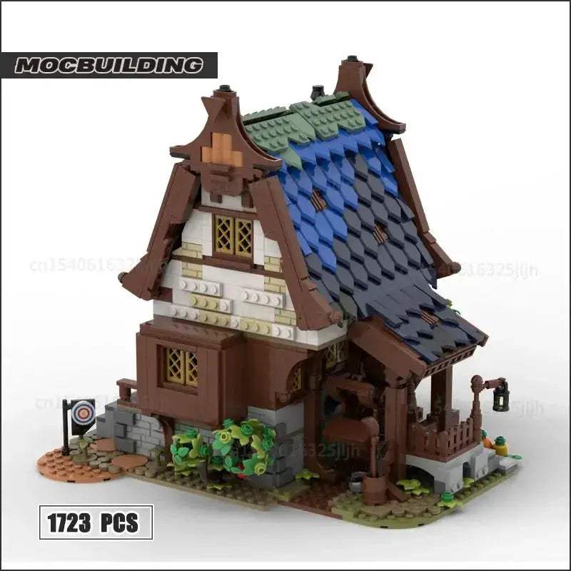 Medieval Town Building Blocks Set With Watermill Display Model - ToylandEU