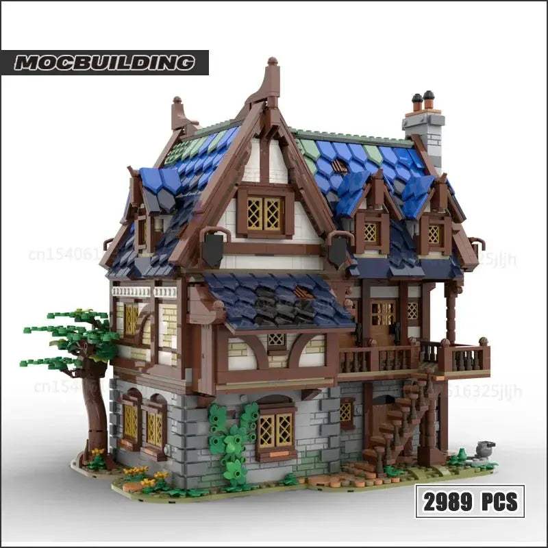 Medieval Town Building Blocks Set With Watermill Display Model - ToylandEU