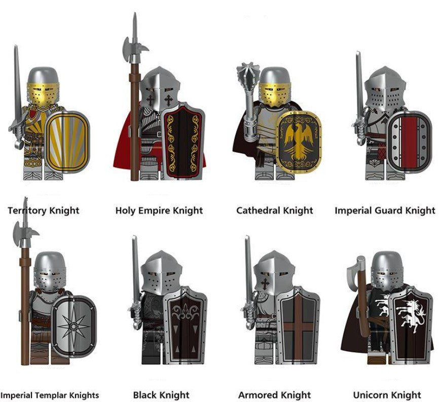 Medieval Warriors Custom Minifigure Set 8 Pack With Base Plate