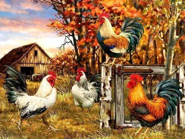 Meian Chicken DIY Cross Stitch Kit 11CT Printed Canvas Embroidery - ToylandEU