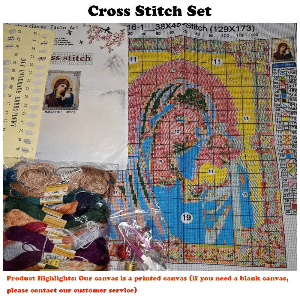 Meian Klimt Inspired 11CT Cross Stitch Embroidery Kit - DIY Needlework Set with Printed Canvas and Cotton Threads for Home Decor - ToylandEU