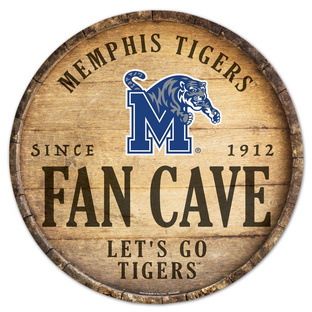 Memphis Tigers Round Barrel Top Sign 14 Inch Wood Decor - ToylandEU