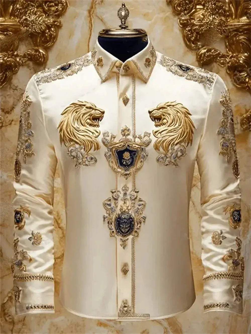 Men's Long Sleeve Lapel Shirt With Luxury Print Plus Size - ToylandEU