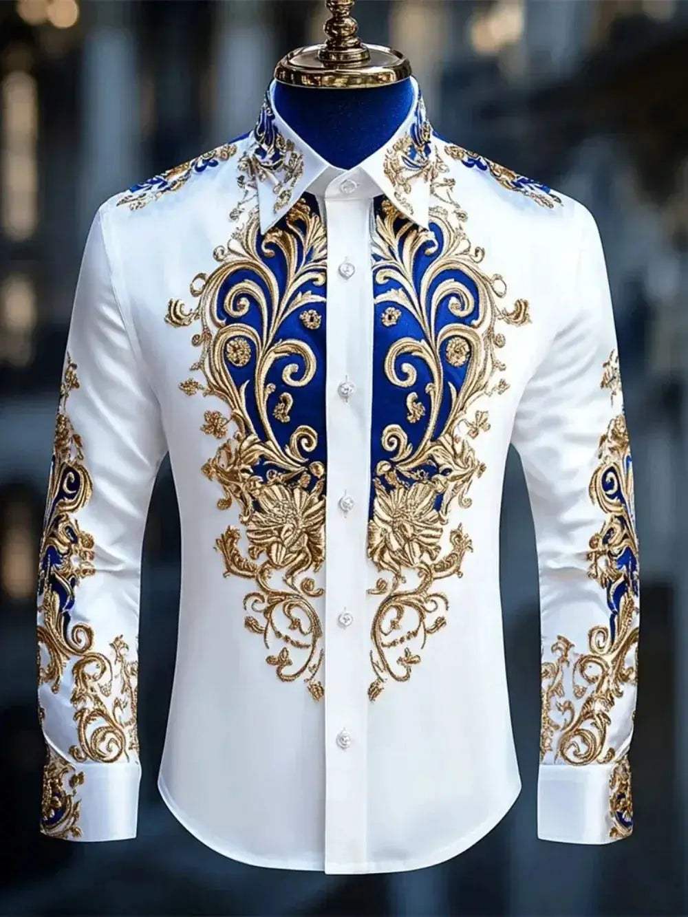 Men's Long Sleeve Lapel Shirt With Luxury Print Plus Size - ToylandEU