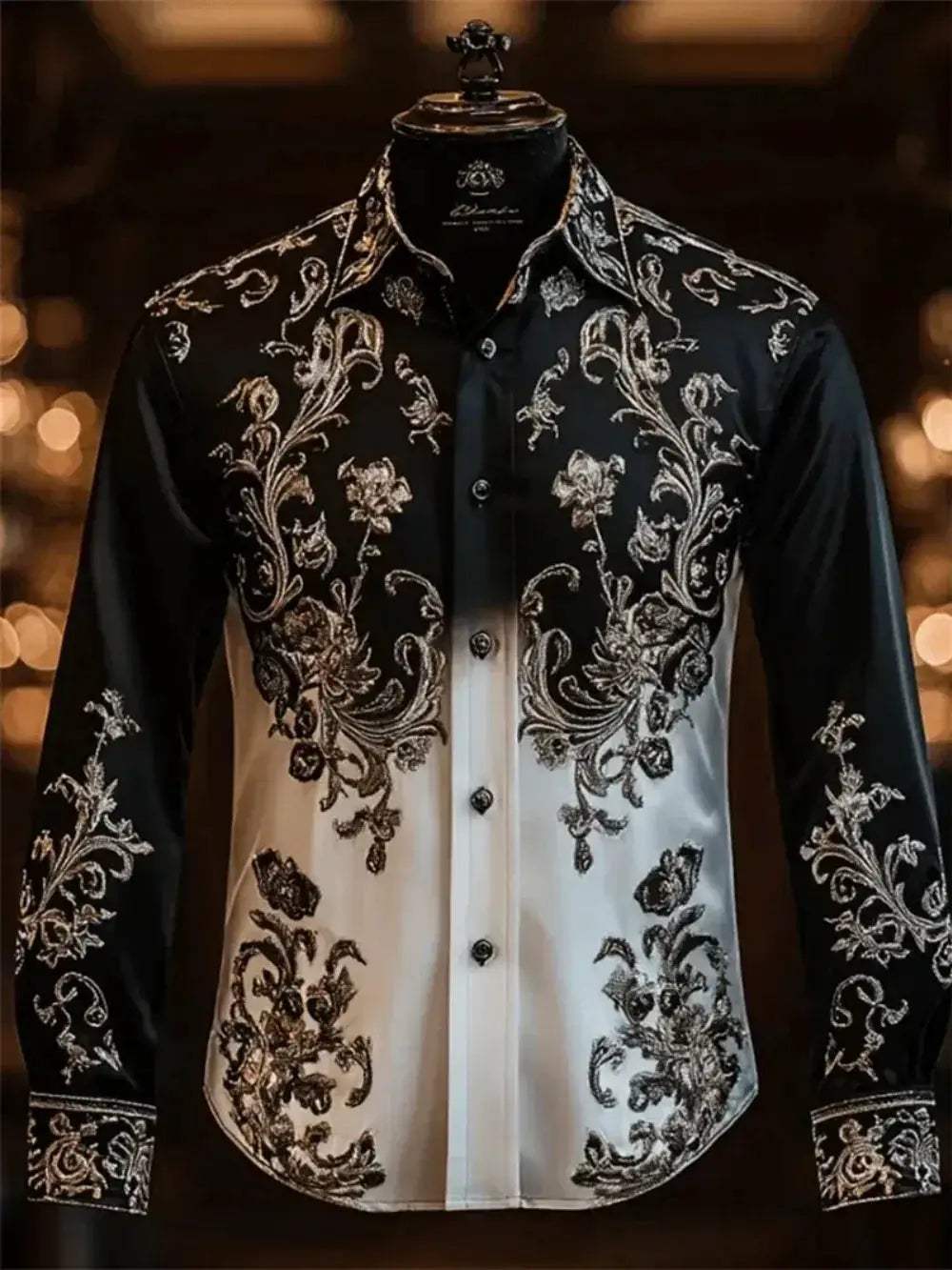 Men's Long Sleeve Lapel Shirt With Luxury Print Plus Size - ToylandEU