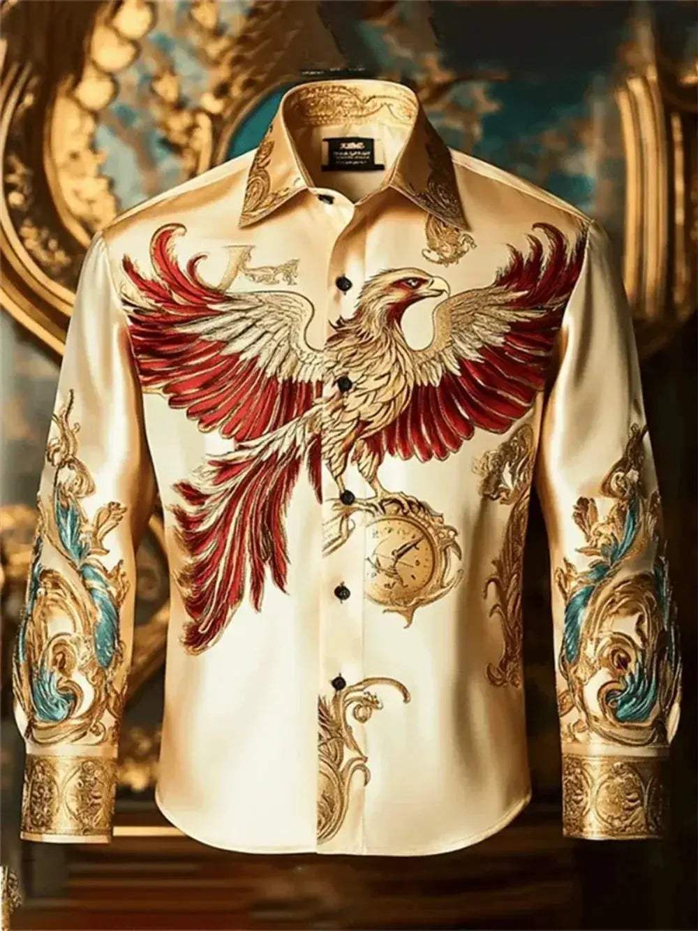 Men's Long Sleeve Lapel Shirt With Luxury Print Plus Size - ToylandEU