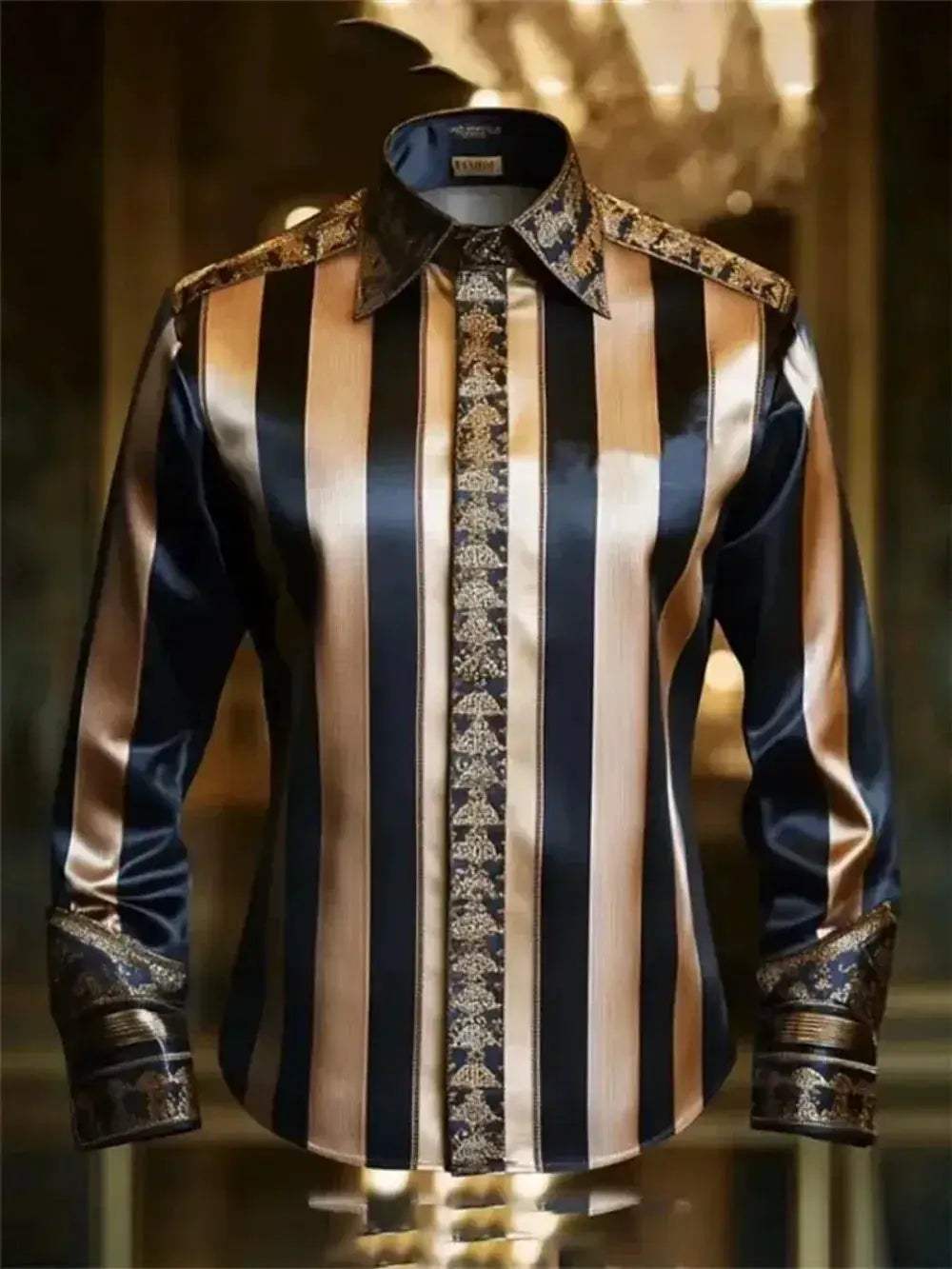 Men's Long Sleeve Lapel Shirt With Luxury Print Plus Size - ToylandEU