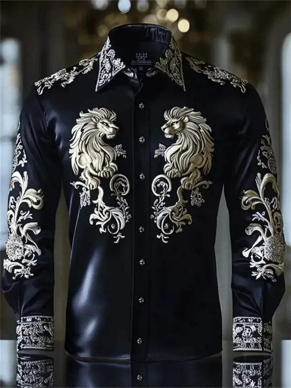 Men's Long Sleeve Lapel Shirt With Luxury Print Plus Size - ToylandEU
