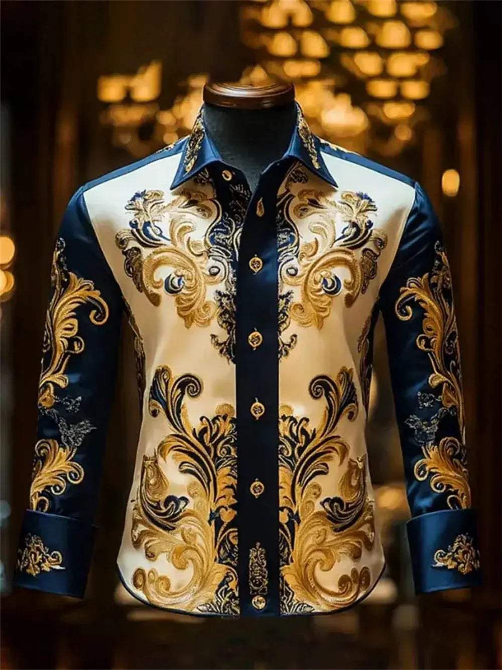 Men's Long Sleeve Lapel Shirt With Luxury Print Plus Size - ToylandEU
