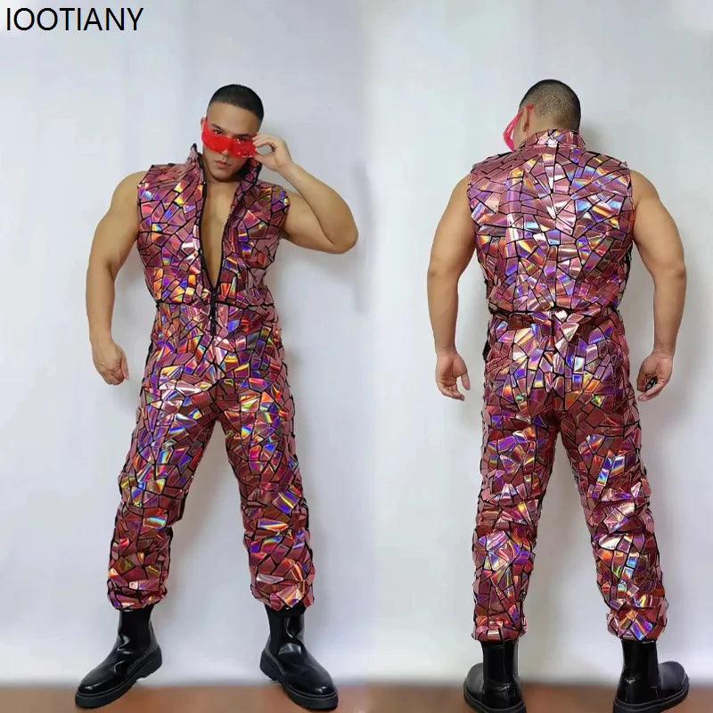 Mens LaserMirror Jumpsuit|Sequin Bodysuit|Toylandeu™