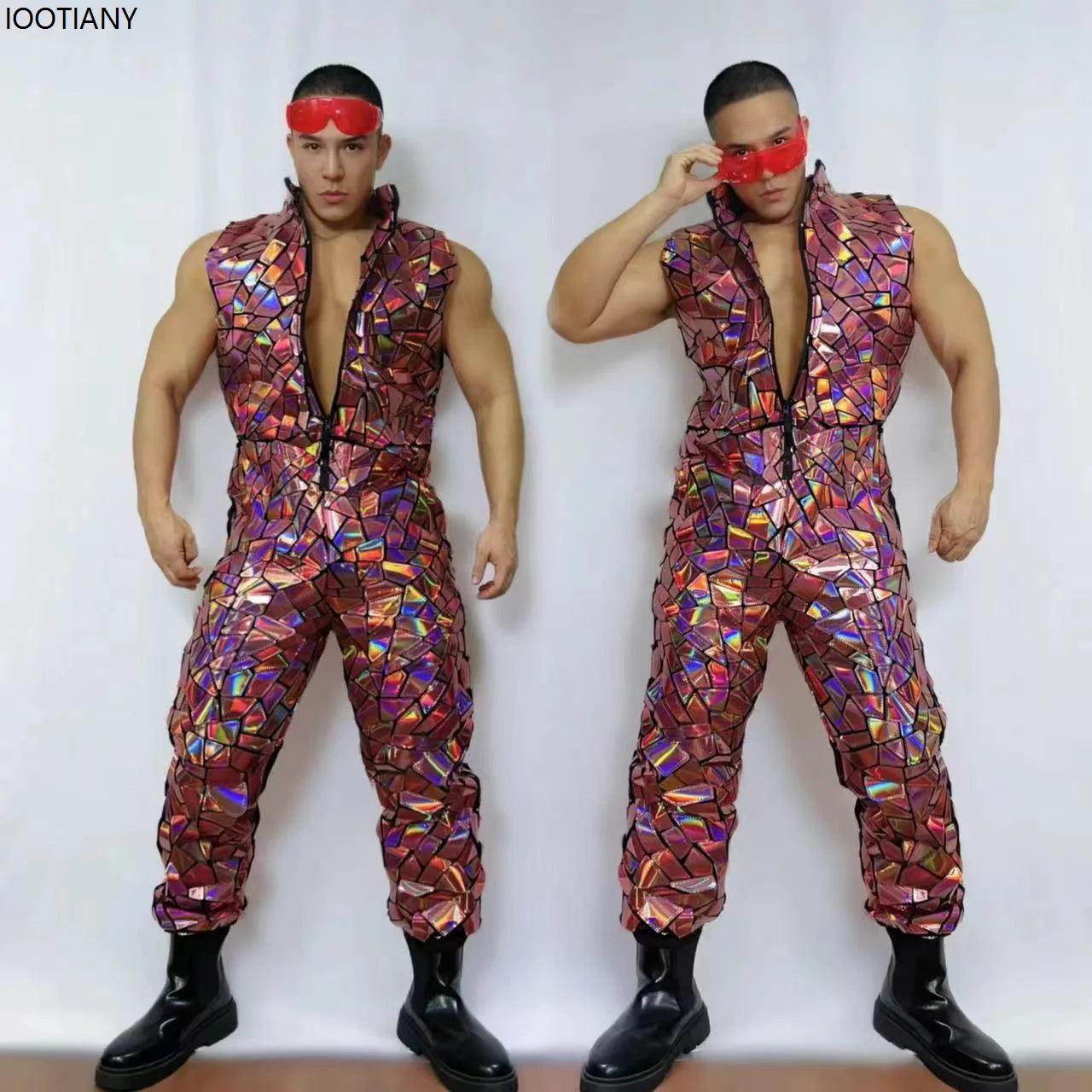 Mens LaserMirror Jumpsuit|Sequin Bodysuit|Toylandeu™