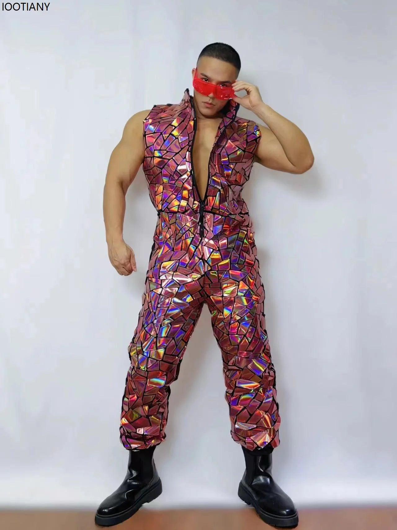 Mens LaserMirror Jumpsuit|Sequin Bodysuit|Toylandeu™
