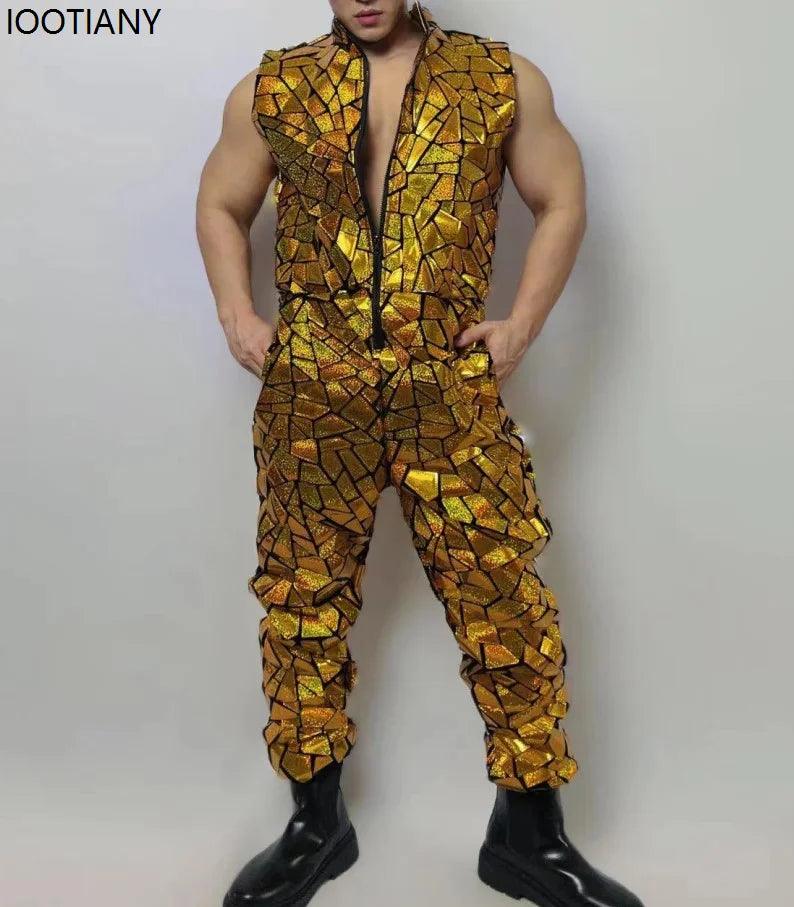 Mens LaserMirror Jumpsuit|Sequin Bodysuit|Toylandeu™