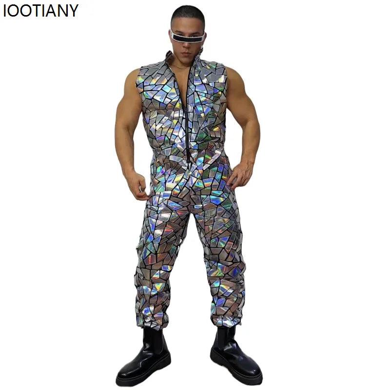 Mens LaserMirror Jumpsuit|Sequin Bodysuit|Toylandeu™