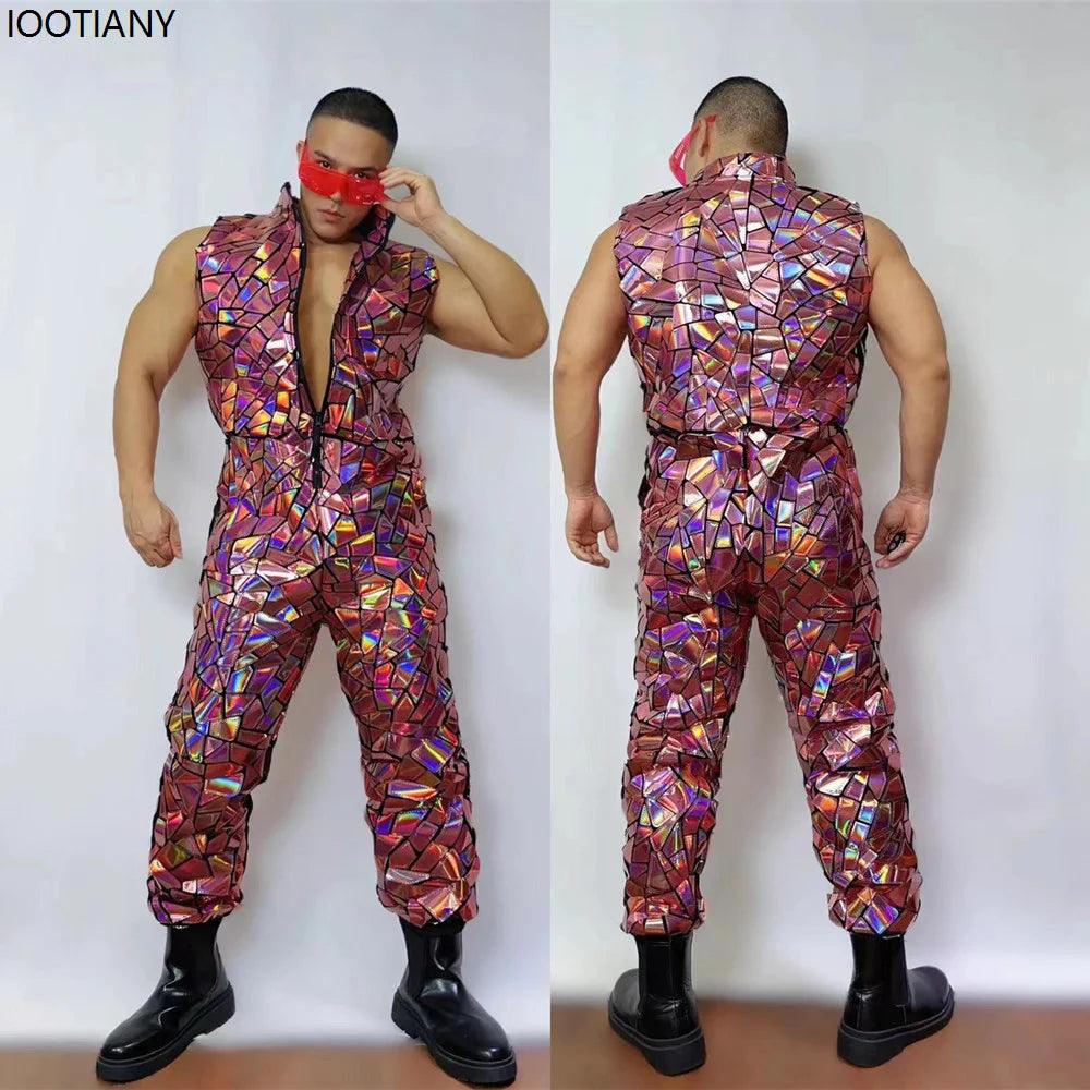 Mens LaserMirror Jumpsuit|Sequin Bodysuit|Toylandeu™