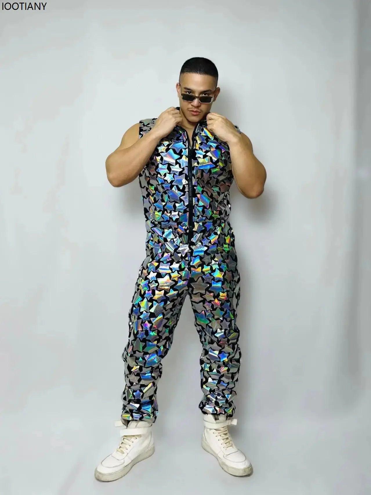 Mens LaserMirror Jumpsuit|Sequin Bodysuit|Toylandeu™