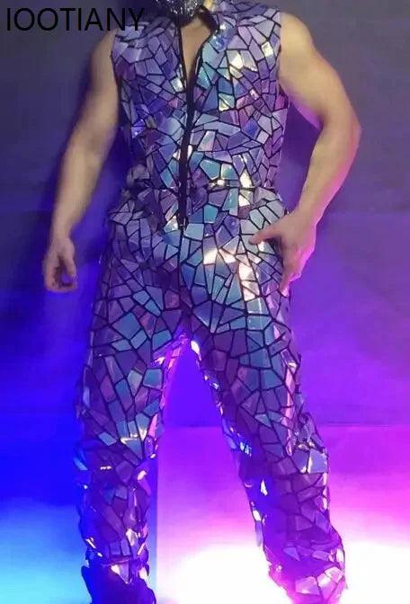 Mens LaserMirror Jumpsuit|Sequin Bodysuit|Toylandeu™