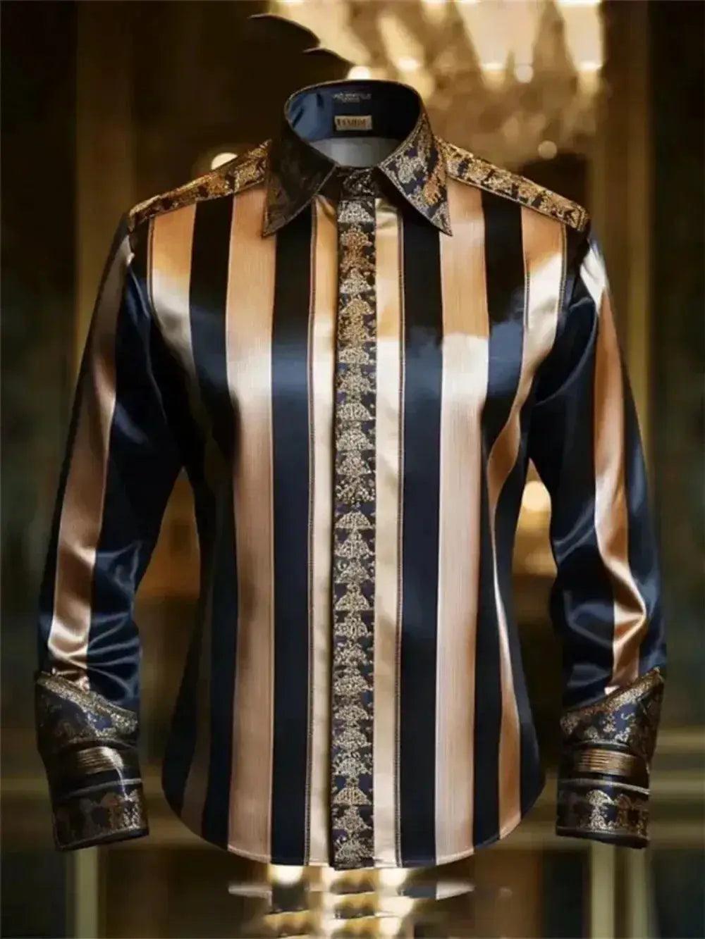  Mens Long Sleeve Lapel Shirt Luxury Print Plus Size -  ToylandEU™