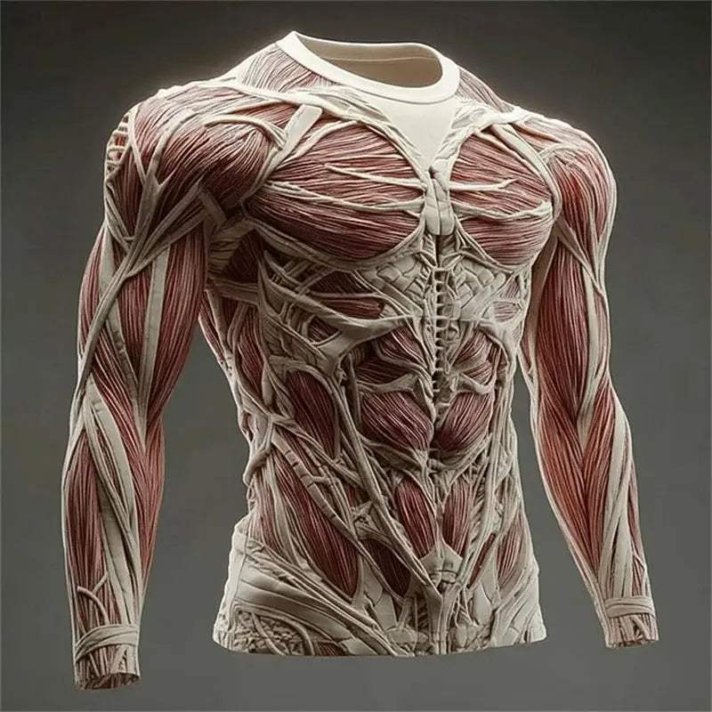  Mens Quick Dry Muscle Texture Print T Shirt Long Sleeve -  ToylandEU™