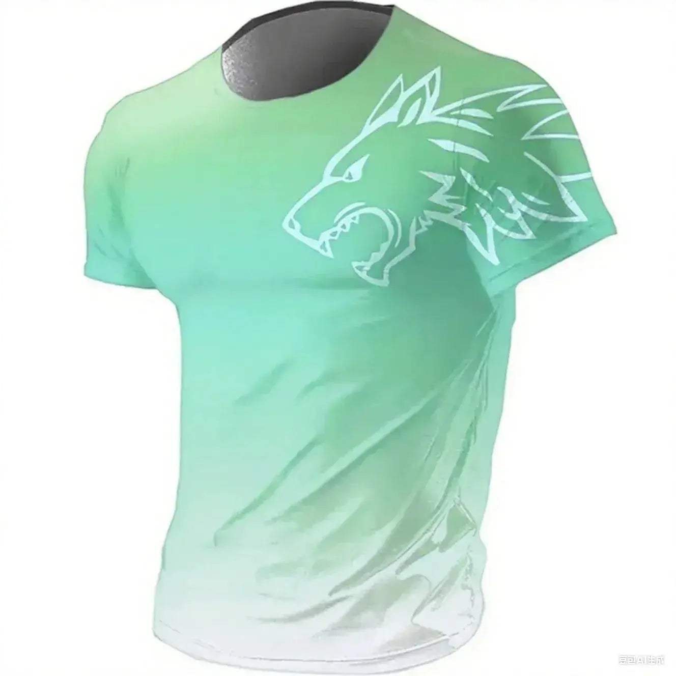 Mens T Shirt Quick Dry 3D Printed Gradient Wolf Pro - ToylandEU