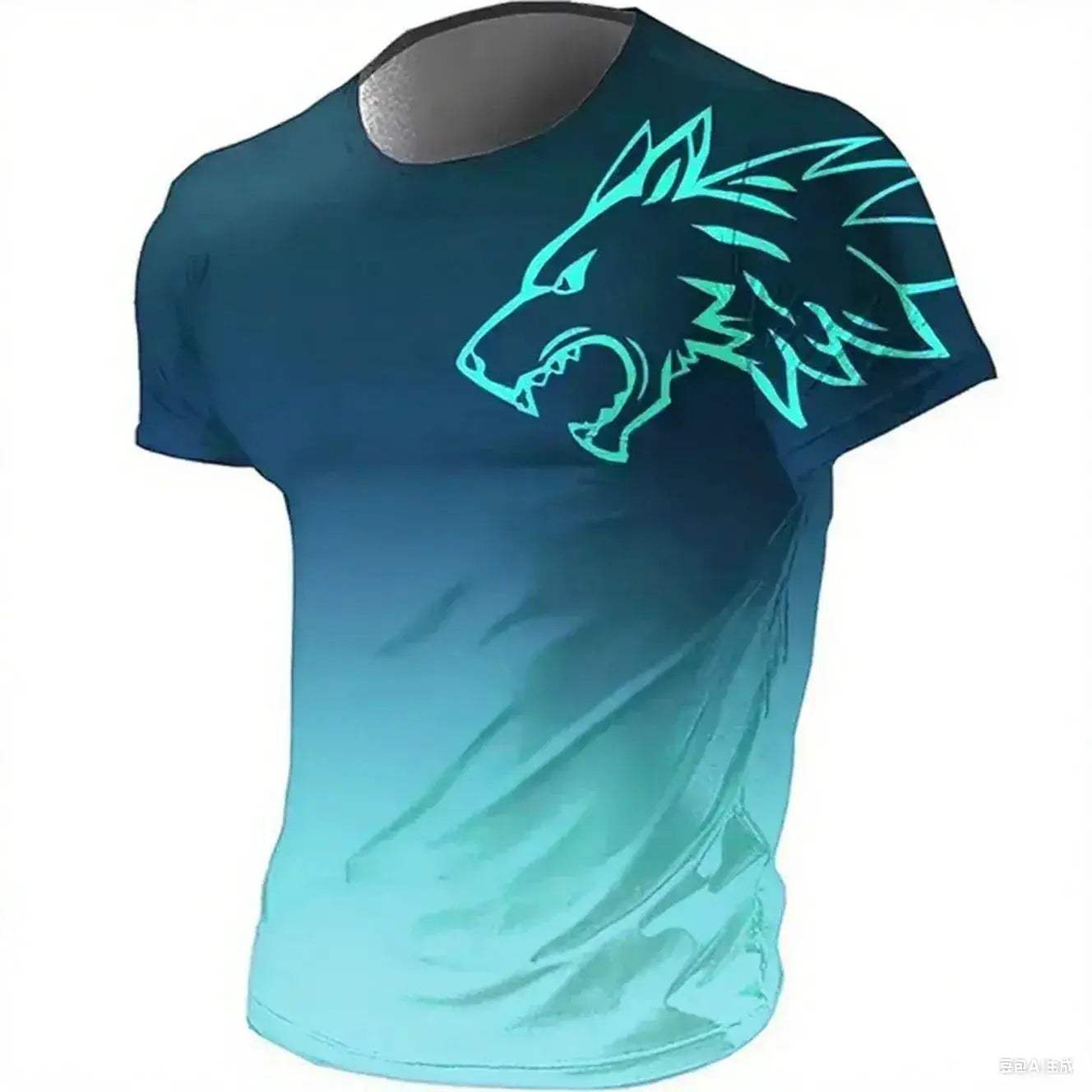 Mens T Shirt Quick Dry 3D Printed Gradient Wolf Pro - ToylandEU