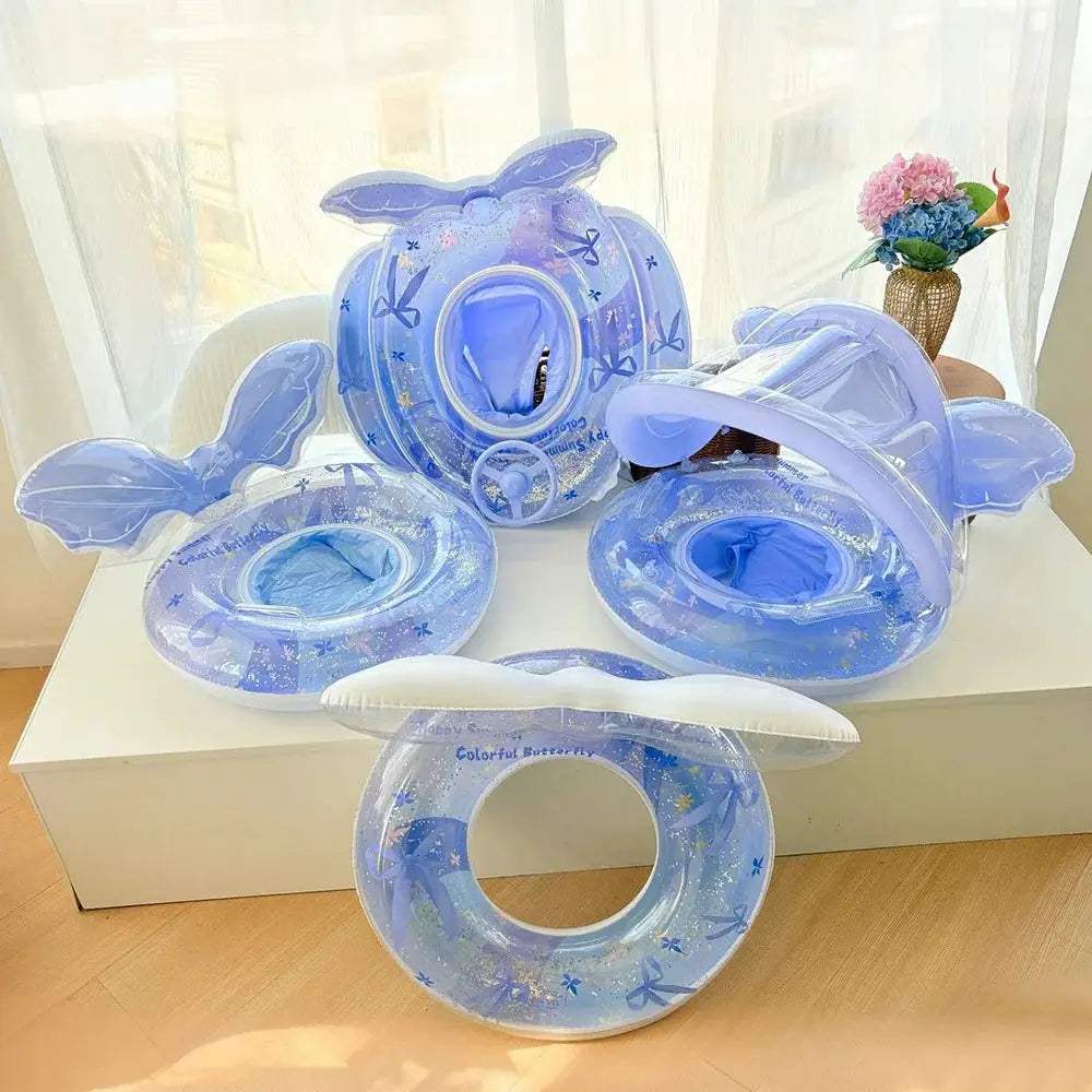 2026 INS Viral Kids Swimming Ring Sequin Petal Mermaid Armpit Seat Float With Sunshade For Baby Toddler Pool Water Play - ToylandEU