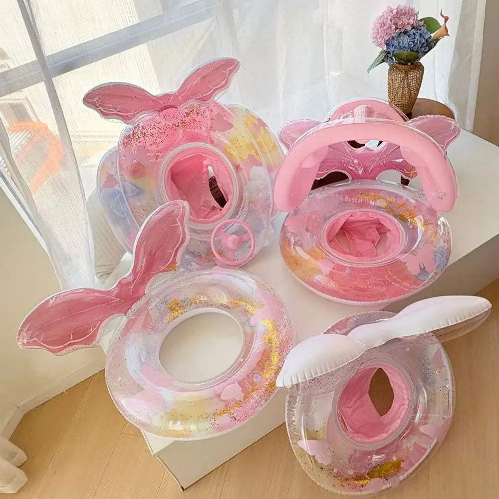 2026 INS Viral Kids Swimming Ring Sequin Petal Mermaid Armpit Seat Float With Sunshade For Baby Toddler Pool Water Play - ToylandEU