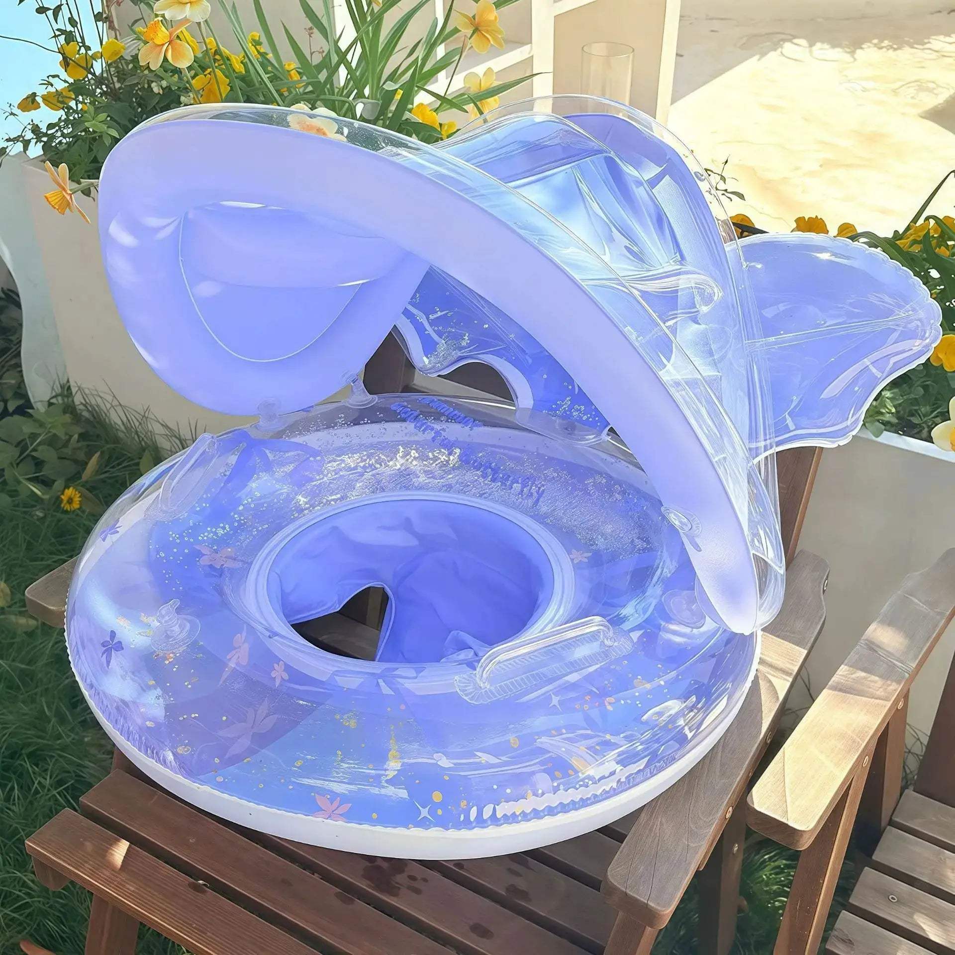 2026 INS Viral Kids Swimming Ring Sequin Petal Mermaid Armpit Seat Float With Sunshade For Baby Toddler Pool Water Play - ToylandEU