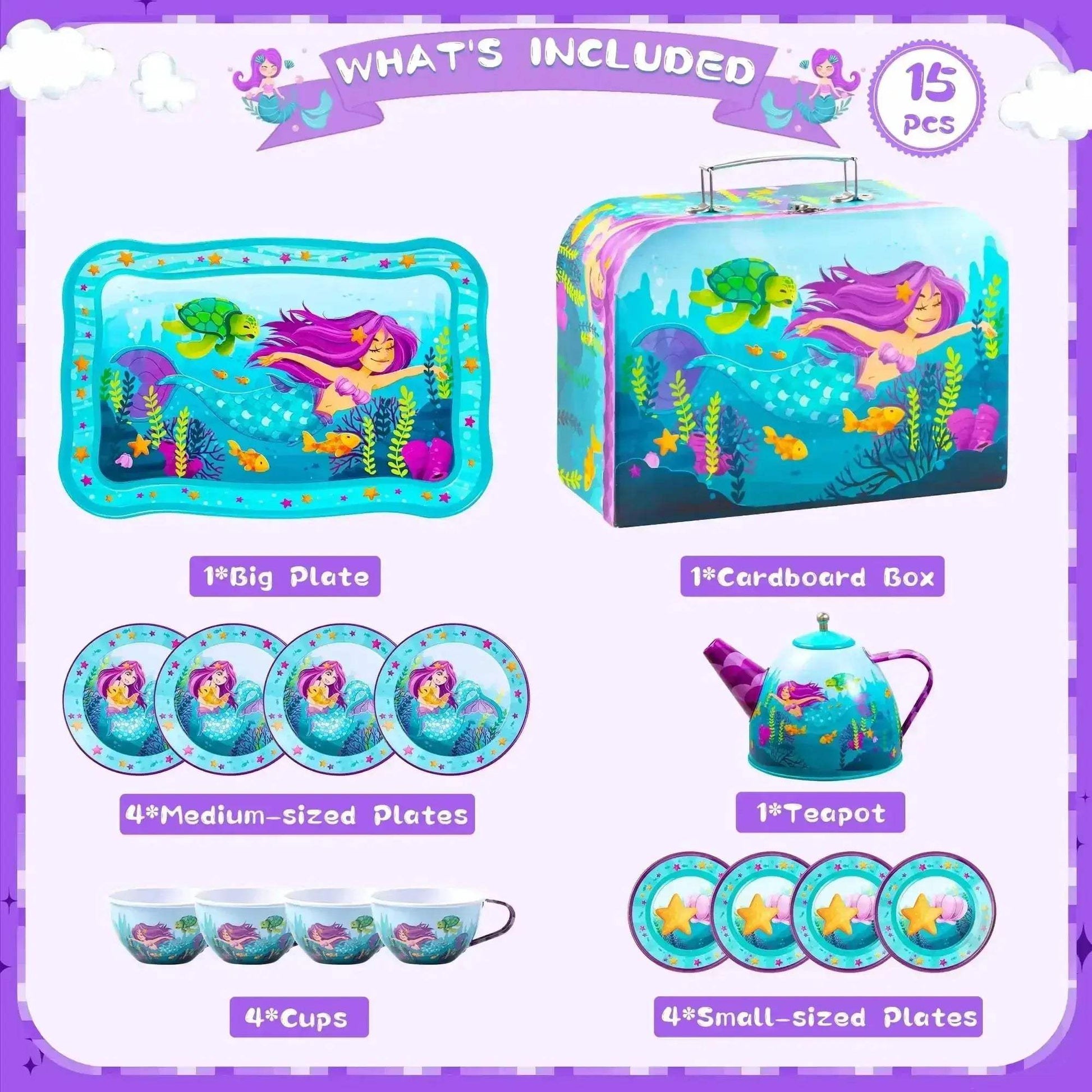 Mermaid Themed Kids Tea Set for Pretend Play Party - ToylandEU