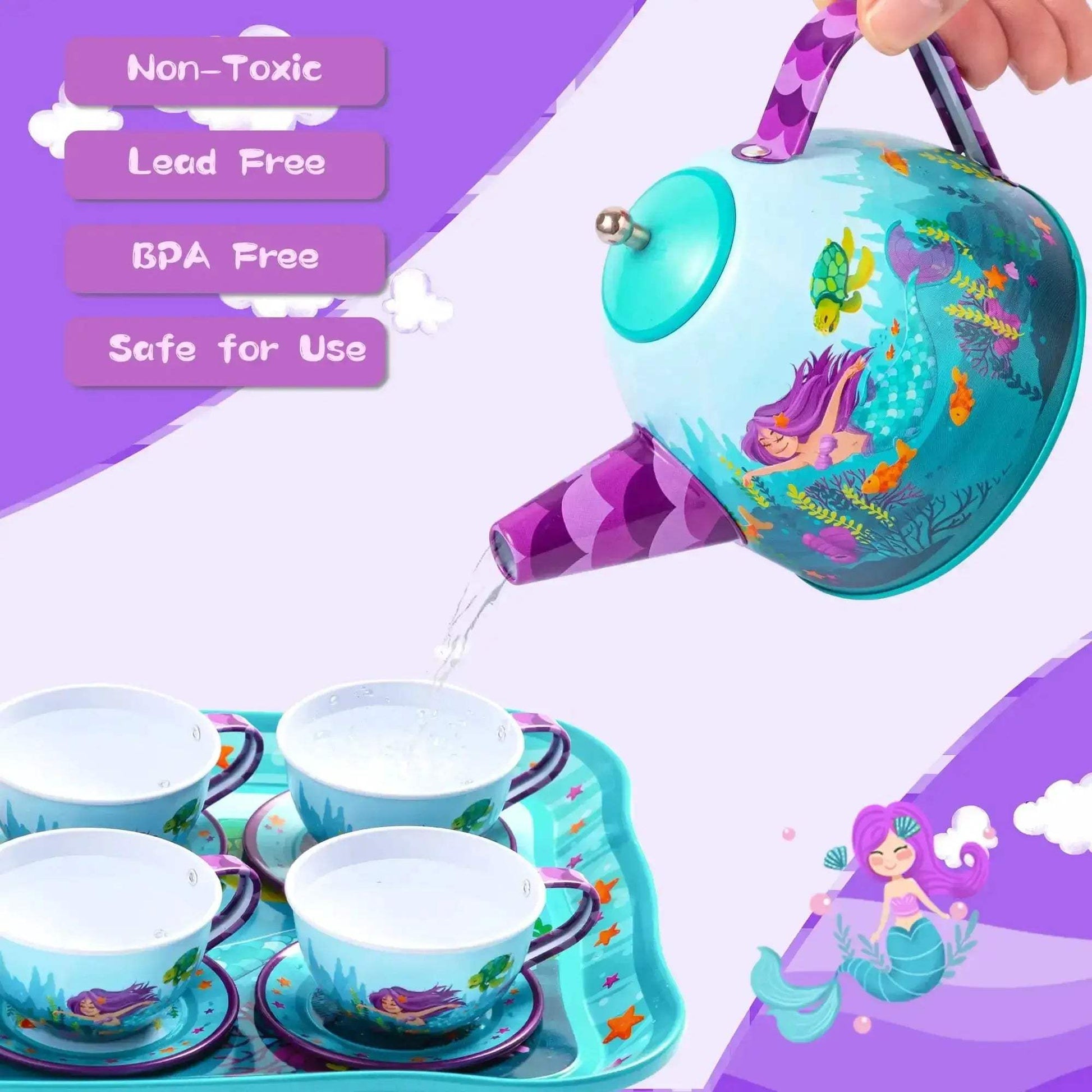 Mermaid Themed Kids Tea Set for Pretend Play Party - ToylandEU