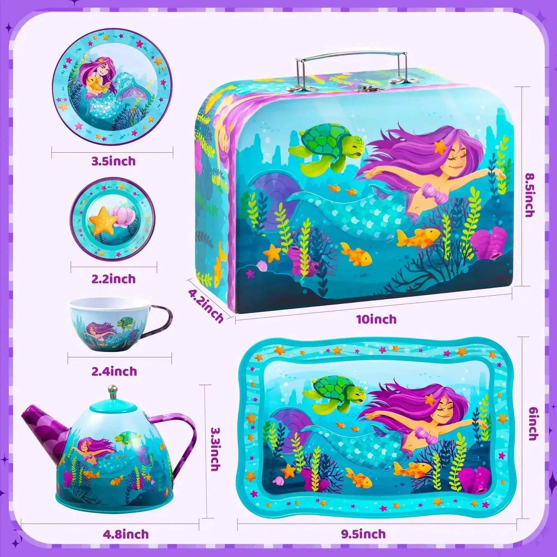 Mermaid Themed Kids Tea Set for Pretend Play Party - ToylandEU