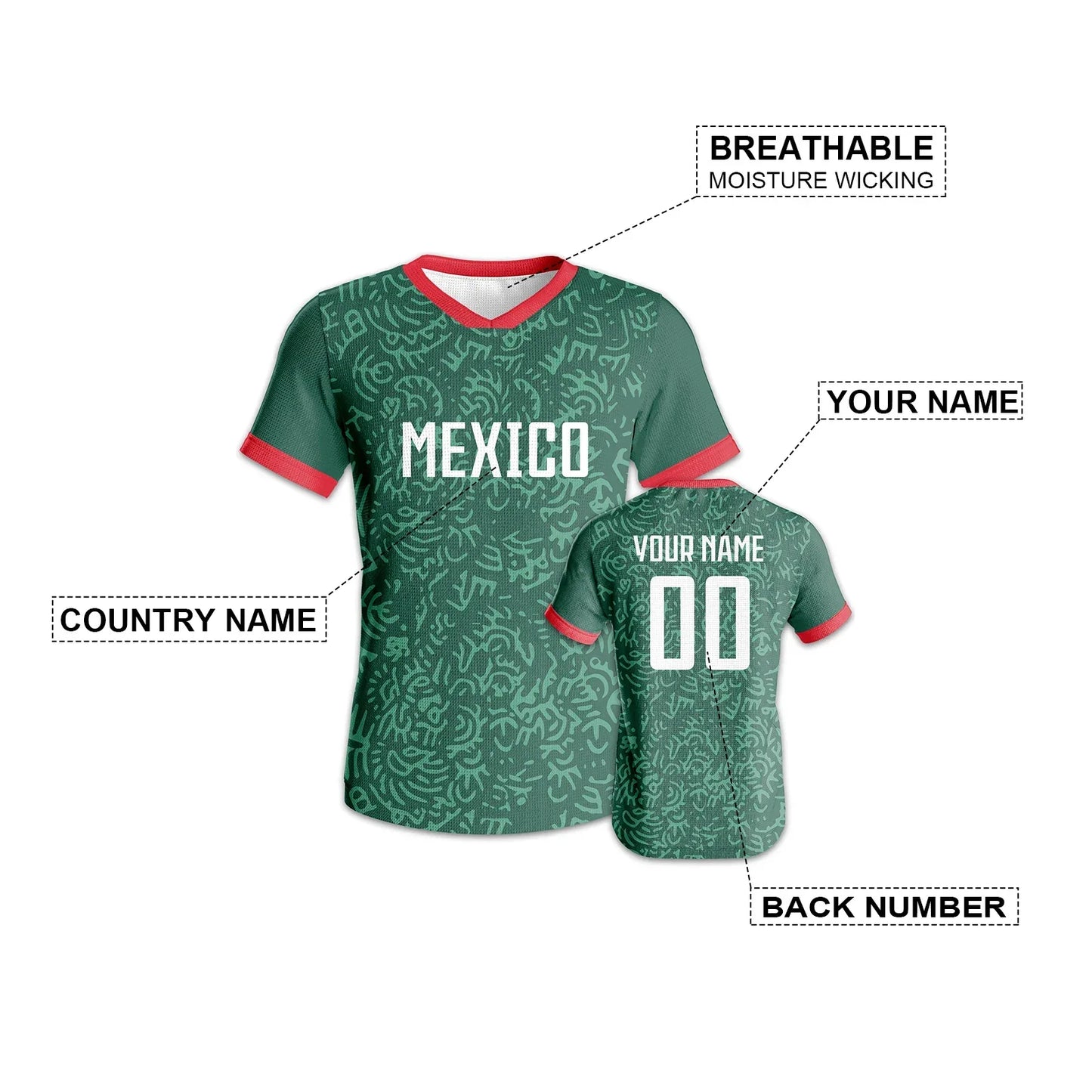 Mexico Soccer Jersey Quick-Dry Knit Football Shirt Custom Name And Number Unisex Team Apparel - ToylandEU