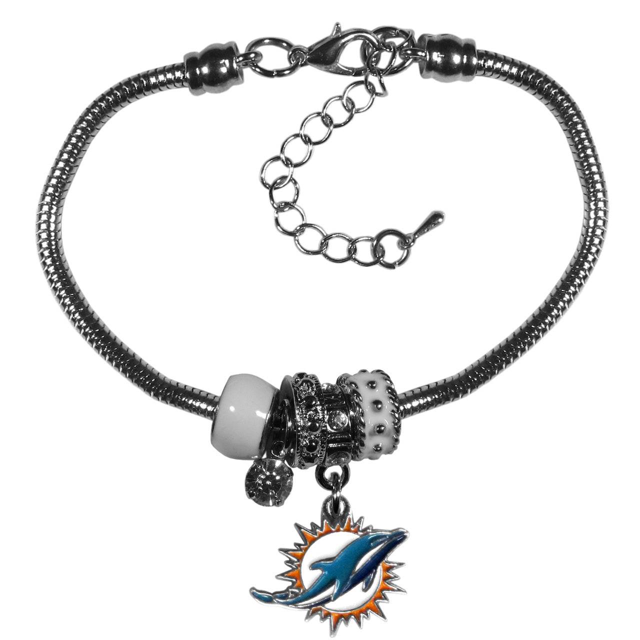 Miami Dolphins Euro Bead Bracelet With Elegant Rhinestones - ToylandEU