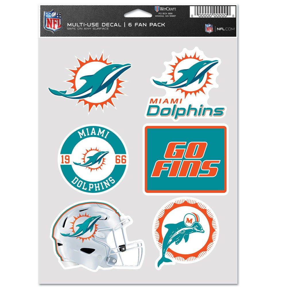 Miami Dolphins Fan Decals Multi Use 6 Pack For Vehicles - ToylandEU