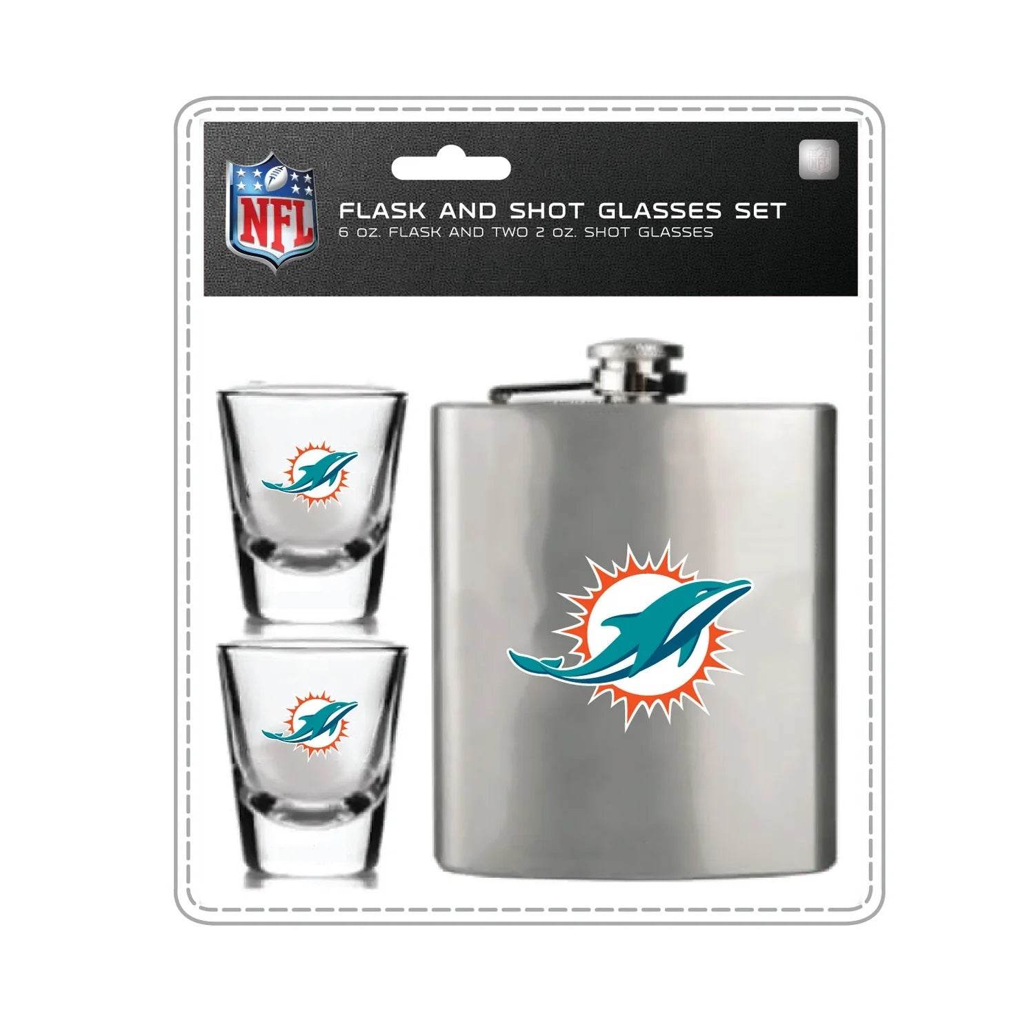 Miami Dolphins Flask and Shot Glass Set Officially Licensed - ToylandEU