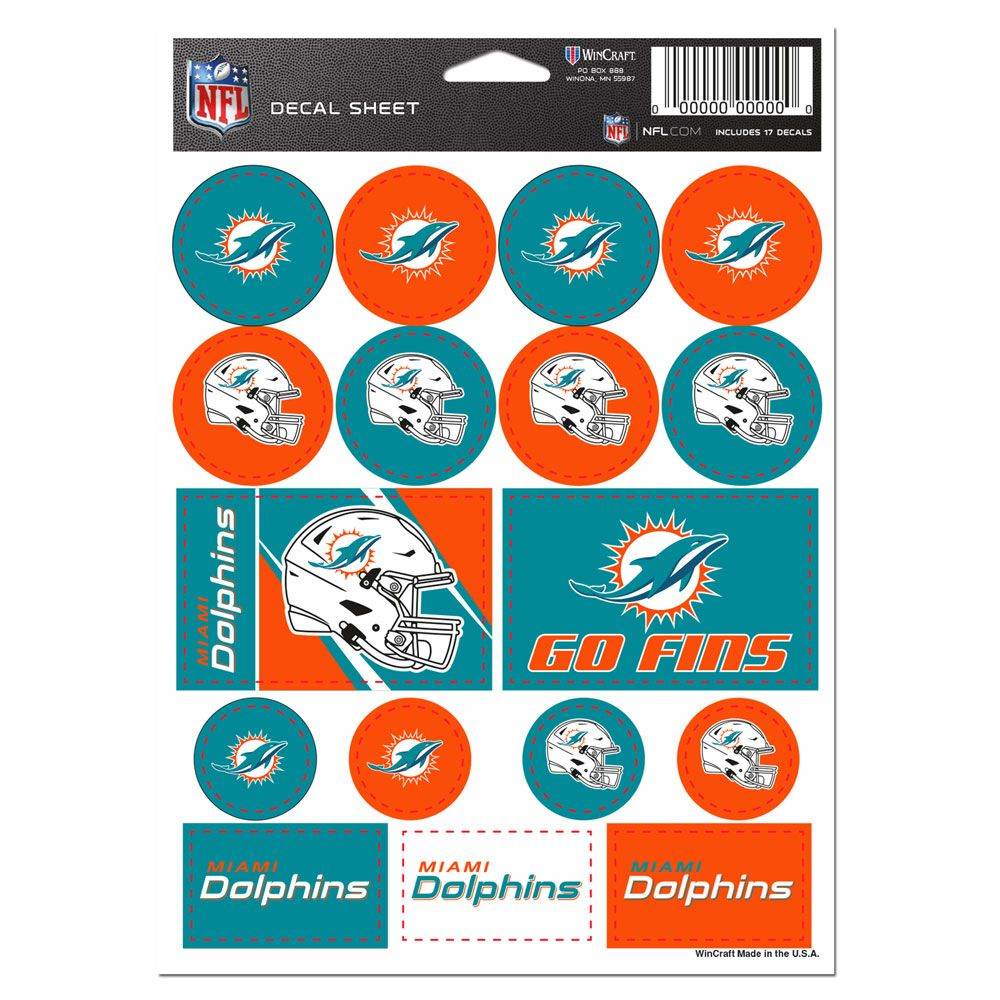 Miami Dolphins Vinyl Decal Sheet 5x7 Stickers Pack Today - ToylandEU