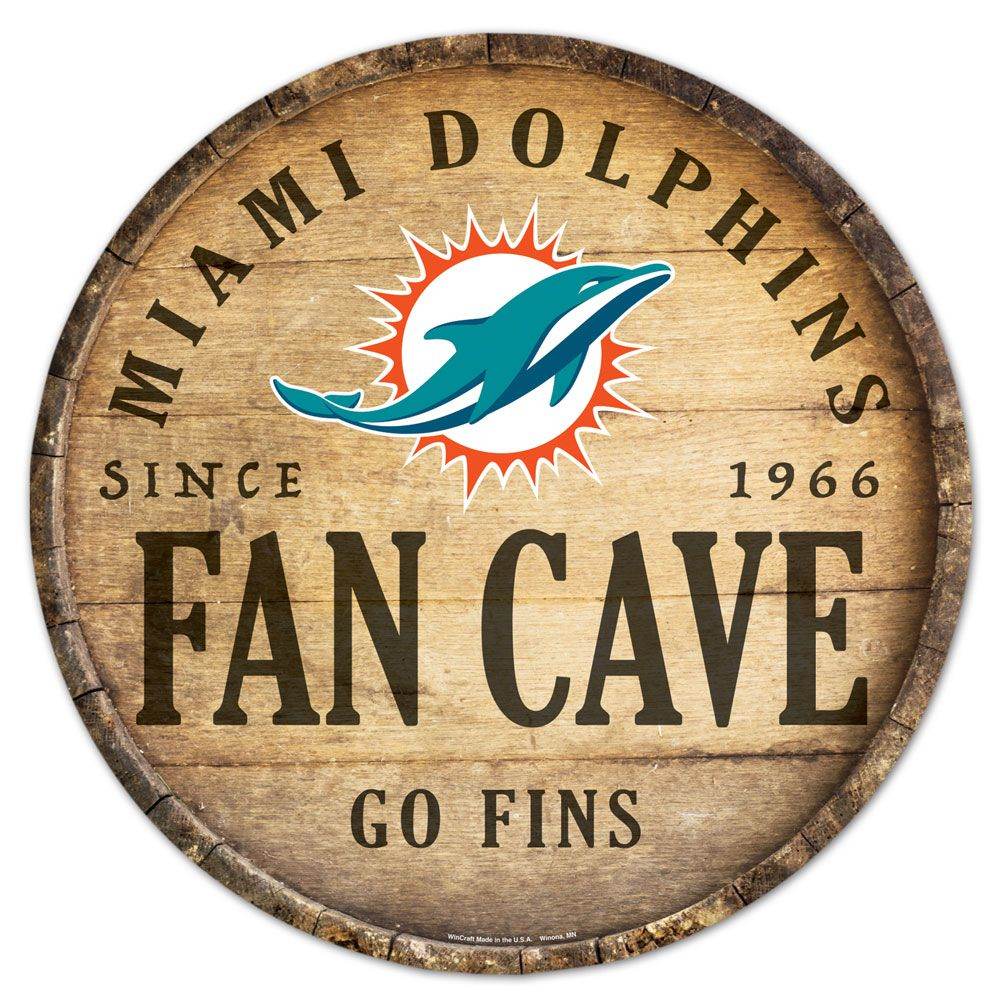 Miami Dolphins Wood Sign Round Barrel Top 14 Inch Decor - ToylandEU