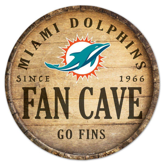 Miami Dolphins Wood Sign Round Barrel Top 14 Inch Decor - ToylandEU