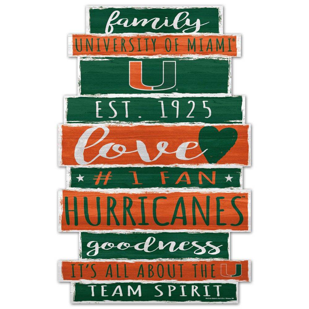 Miami Hurricanes 11x17 Wood Sign Family Word Design - ToylandEU
