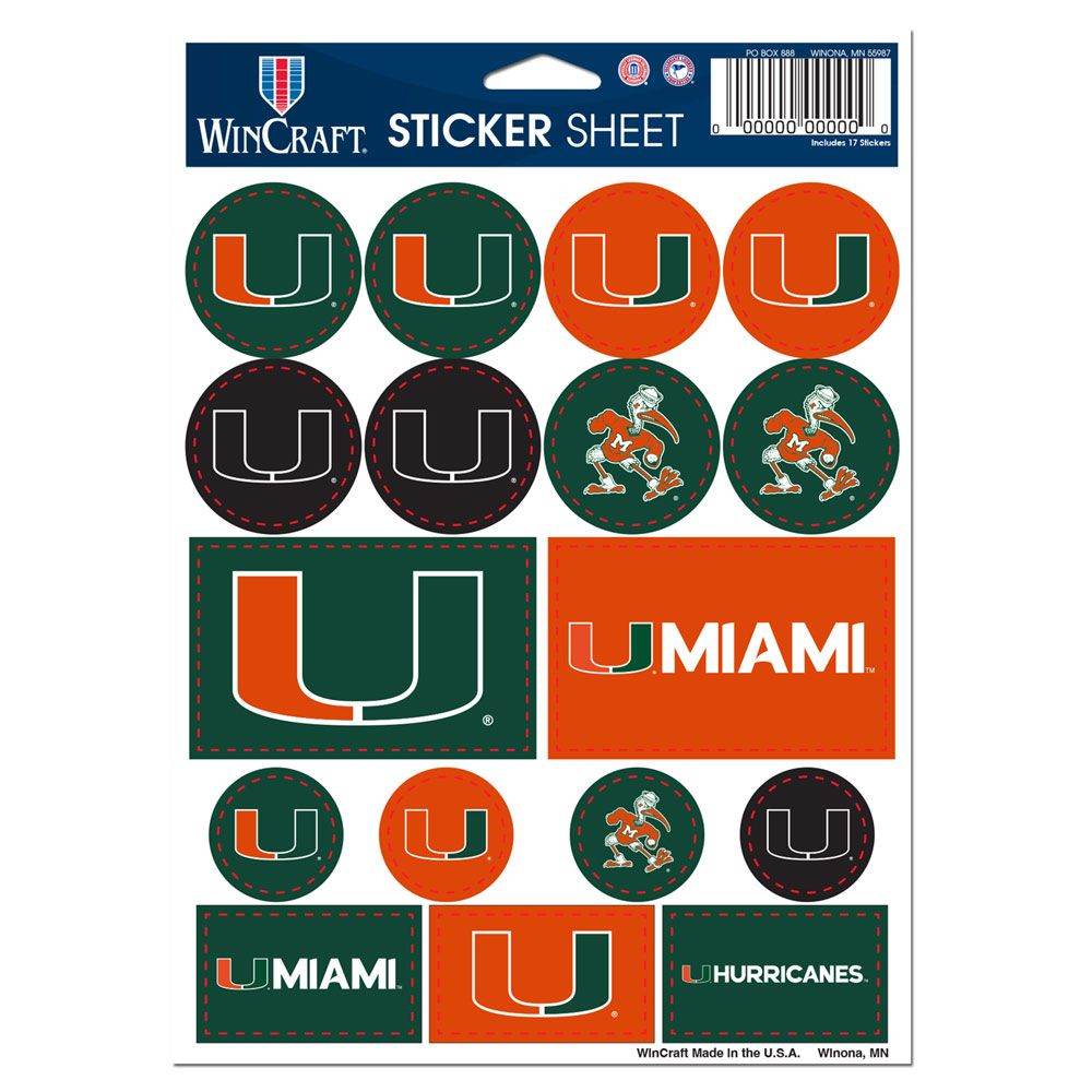 Miami Hurricanes Decal Sheet 5x7 Vinyl Sticker Pack - ToylandEU