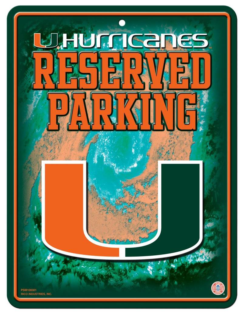 Miami Hurricanes Embossed Metal Parking Sign Predrilled Hole - ToylandEU