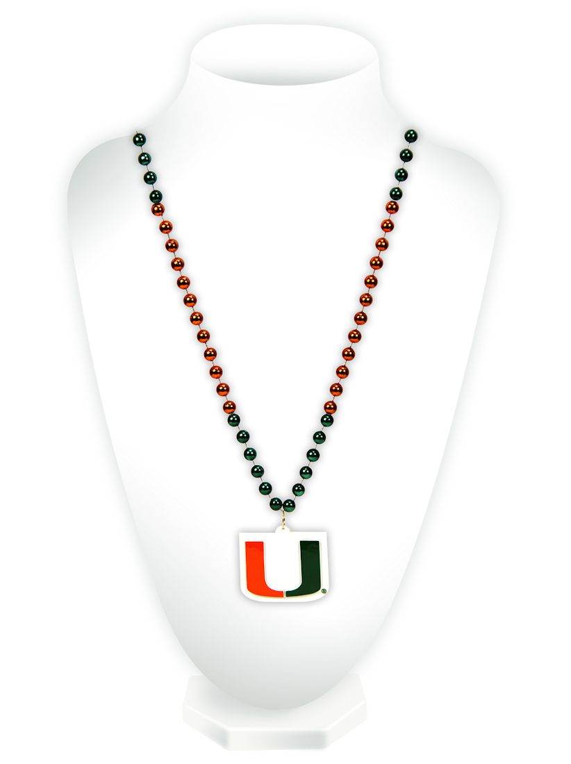 Miami Hurricanes Mardi Gras Beads With Medallion Necklace - ToylandEU