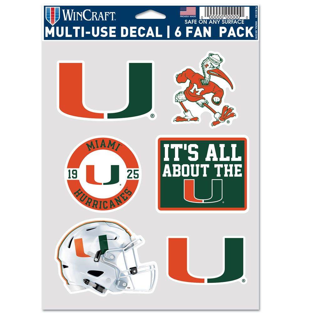 Miami Hurricanes Official Multi Use Fan Decal Six Pack - ToylandEU