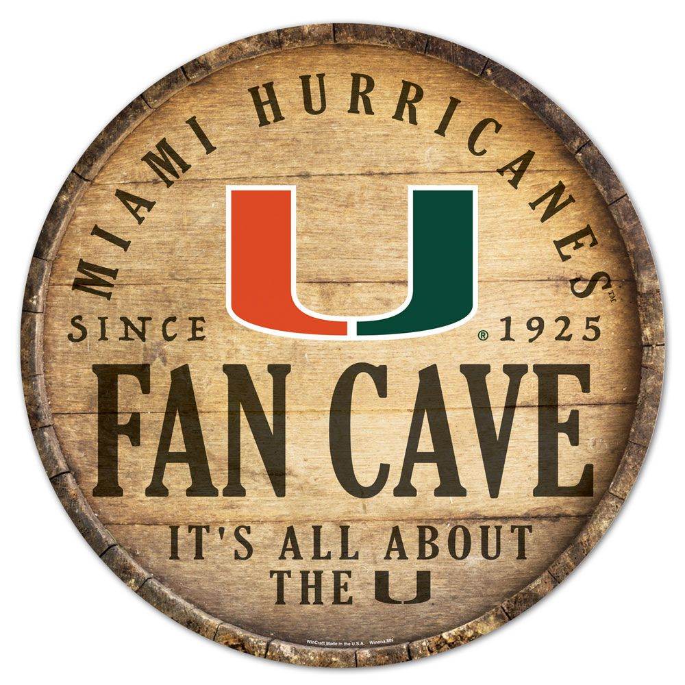 Miami Hurricanes Wincraft Wood Sign 14 Inch Round Barrel Top - ToylandEU