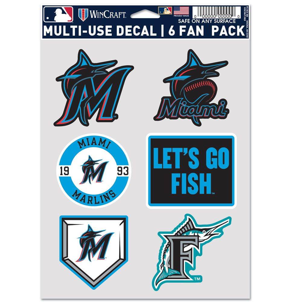 Miami Marlins Wincraft Multi Use Decal 6 Pack Collection - ToylandEU