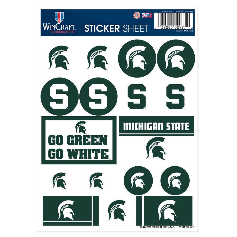 Michigan State Spartans Decal Sheet 5x7 Vinyl Sticker Pack - ToylandEU